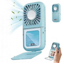 (blue) Foldable Neck Fan ZK13 - ABS PCBA 100 Speed Settings LED Makeup Mirror