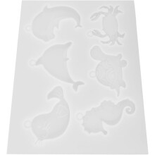 Molde de silicone animal marinho de 6 cavidades para fundição do chaveiro de bricolagem, molde de resina epóxi flexível
