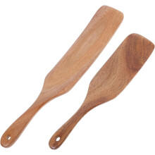 2-teiliges Set Holzspatel, Kochutensilien mit langem Griff, flacher Wender, Massivholz, elegant