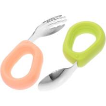 Ensemble de couverts cuillère et fourchette en acier inoxydable et silicone avec prise en main confortable et utilisation polyvalente