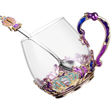 Einzigartige Teetasse aus Glas mit Löffel, bruchsicher, ergonomisches Design, verschiedene Farben, Teetasse für Zuhause
