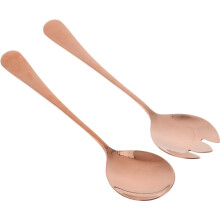 Salatbesteck-Set aus roségoldenem Edelstahl, 2-teilig, bestehend aus Salatlöffel und -gabel