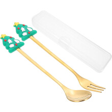 Ensemble de couverts en acier inoxydable (fourchette et cuillère à dessert) pour Noël, les voyages et les fêtes - Motif dessin animé