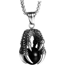 Halskette mit Drachenklauen-Anhänger für Herren, Choker aus Edelstahl mit schwarzer Perle und quadratischer Perle