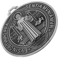 5 hüvelykes Szent Benedek érem medál ezüst alumínium ötvözet fali kereszt egyedi dizájn elegáns kifinomult vallási dekoráció