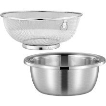 Edelstahl-Sieb mit Rührschüssel-Set, Küchenzubehör zum Waschen und Abtropfen von Lebensmitteln und Obst
