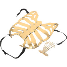 Goldene Skelett-Brustplatte und Armband, leichtes Skelett-Rippenkäfig-Accessoire