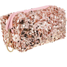 Paillettenbesetzte Kosmetiktasche, großes Fassungsvermögen, rosa, tragbarer Kulturbeutel, Reise-Kosmetikaufbewahrung für Damen