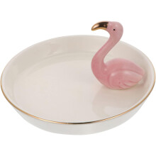 Schmucktablett aus Keramik mit Flamingo-Design, Aufbewahrungsschale für Halsketten und Ohrringe