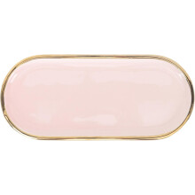 Schmucktablett aus Keramik, oval, rosa, mit Goldrand, dekorative Aufbewahrungsmöglichkeit für Schmuck, elegant für den Tisch