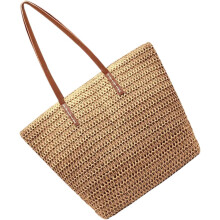 Gewebte Strohtasche für Damen, große Strandtasche, minimalistische braune Schultertasche, lässige Alltagstasche, Sommerurlaubstasche