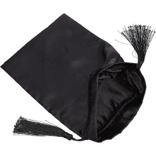 Tassel Drawstring Bag Black Satin Toiletry Pouch Compact Multi-function Storage Organizer Suitable