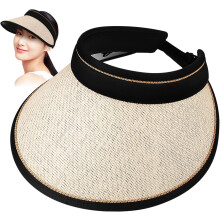 Bred brem sammenleggbar strandstråhatt med 12 cm brem bomulls- og linhestehaledesign bærbar sommerhatt med visir