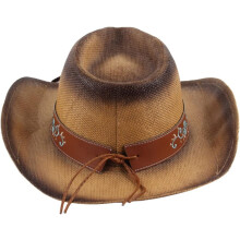 Dames zomerhoed van stro met brede rand, strandhoed in kaki western cowboystijl met UPF-zonwerende hoofdband.
