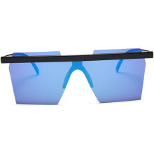 Lunettes de soleil tendance pour femmes, verres miroir bleus, style plage, lunettes de soirée originales, monture noire élégante