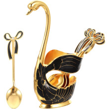 Ensemble porte-cuillères en forme de cygne pour la cuisine et le thé de l'après-midi, cuillères à dessert en alliage