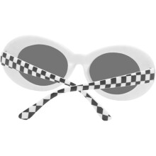 Ochelari de soare unisex ovali vintage, de vară, cu ramă albă în carouri și lentile gri complete