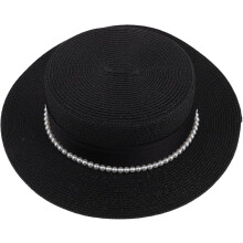 Handgewebter Strohhut für Damen, Strandhut für Sommerurlaub, Sonnenschutz, Angeln, breite Krempe, Schwarz