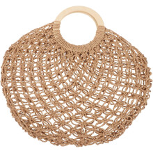 Strohtasche, gewebte Tragetasche für Damen, Sommerhandtasche mit Holzgriff, ideal zum Einkaufen, für Strandurlaub und Reisen
