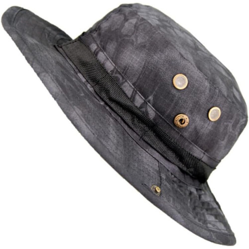 Outdoor-Sonnenschutz-Bucket-Hat für Herren mit runder Krempe, schwarzes Pythonmuster