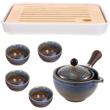 Juego de té de cerámica portátil para viaje con bolsa de transporte y bandeja para servir, de aspecto elegante.