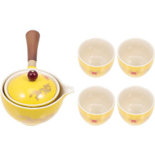 Chinesisches Keramik-Teeset mit seitlichem Griff und passenden Tassen, mittleres Fassungsvermögen, liegt gut in der Hand