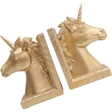 Paar goldene Buchstützen, Schreibtisch-Buchstopper, dekorative Buchstützen aus Kunstharz, Bibliotheksdekoration