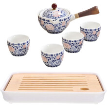 Chinesisches Tee-Set für unterwegs: Tragbares Reise-Tee-Set mit Keramik-Teekanne, Bambustablett und Reisetasche