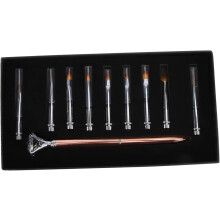 Juego de 9 pinceles para decoración de uñas, puntas de repuesto, mango de cristal, herramientas profesionales para salón de belleza.