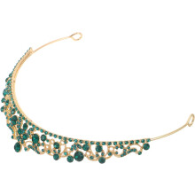 Braut-Tiara-Haarreif mit Strasssteinen für Damen, Goldlegierung, grüner, mit Kristallen besetzter Hochzeitsschmuck