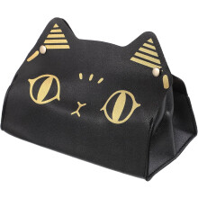 Moderne Multifunktions-Taschentuchbox aus schwarzem PU-Leder mit Katzenmotiv und großem Fassungsvermögen