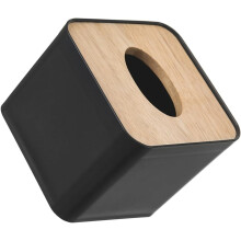 Schwarze quadratische Papierhandtuchbox aus Bambusholz, ideal als Organizer für den Schreibtisch