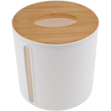 Toilettenpapierrollenhalter mit Bambusdeckel, weißer Küchenpapierbehälter