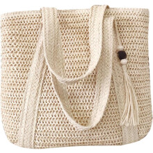 Gewebte Schultertasche, große Strandtasche, Sommertasche für Damen, Urlaub, breiter Riemen und Quaste