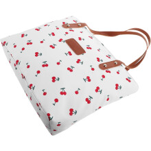 Schultertasche mit Kirschmuster für Damen mit Tragegriff, weiße Canvas-Handtasche mit Kirschmuster fürs Büro