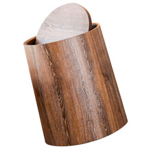 Coș de gunoi din imitație de lemn de 15 l, coș de gunoi convenabil, rotund, material PP, ușor