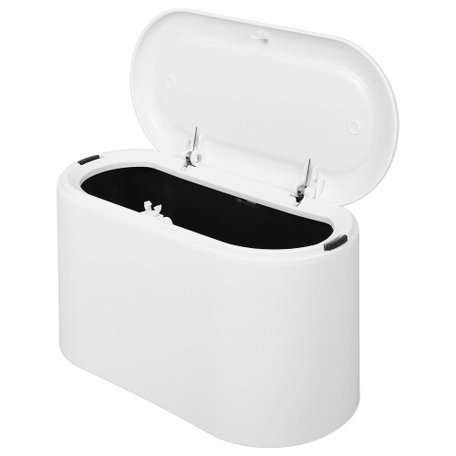 Corbeille de bureau blanche avec couvercle à pression, légère en polypropylène.