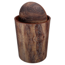 Poubelle de salle de bain avec couvercle, compacte, en plastique imitation bois, élégante, contrôle des odeurs, capacité adéquate