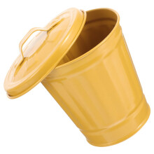 Petite poubelle avec couvercle pour dortoir et bureau, en fer, couleur jaune.