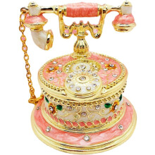 Vintage-Schmuckkästchen in Telefonform aus Legierung mit Strasssteinen in Rosa, Tischdekoration, kleiner Schmuckorganizer