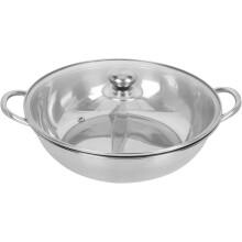 Zwei-Geschmacks-Warmhaltetopf aus Edelstahl mit Deckel aus gehärtetem Glas, gleichmäßige Wärmeverteilung, integriertes Design, Silber, Home