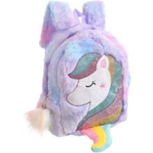 Einhorn-Plüschrucksack für Jungen und Mädchen, Schulrucksack mit lila Regenbogenschwanz, weiche Schultertasche
