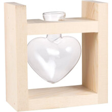 Hydroponische Pflanzenvase, Glasvase, Herzform, kunstvolles Glas und Holz, beständig gegen niedrige Temperaturen