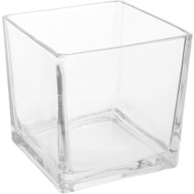 Moderne Blumenvase aus Glas, quadratisch, würfelförmig, 15 x 15 cm, robust, für den Schreibtisch, geeignet für Hydrokulturpflanzen, Dekoration