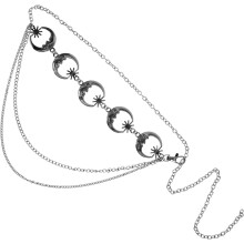 Vintage-Taillenkette aus Metall mit Mond- und Sternmotiv für Damen, Körperschmuck mit zarten Imitationsperlen