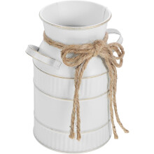 Vintage-Gesteckbehälter, weiße Eisenvase mit Henkel, rustikaler Krug