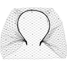 Kurzes schwarzes Haarband im Vogelkäfig-Stil mit Strasssteinen, Haaraccessoire aus Netzgewebe