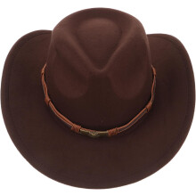 Retro-Western-Cowgirlhut für Damen – Cowboyhut aus Polyester mit breiter Krempe, dunkelbraun, mit Schnallengürtel
