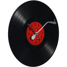 Wanduhr im Retro-Stil, Schallplattenform, schwarz, dekorativ, künstlerisch, Vintage, Kunststoff, Zement, Wohnzimmeruhr