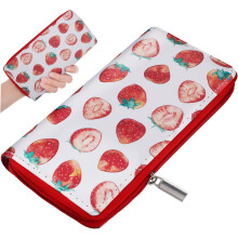 Lange Geldbörse mit Erdbeermuster für Damen und Mädchen, Reißverschluss, Kawaii-Kartenhalter, leicht